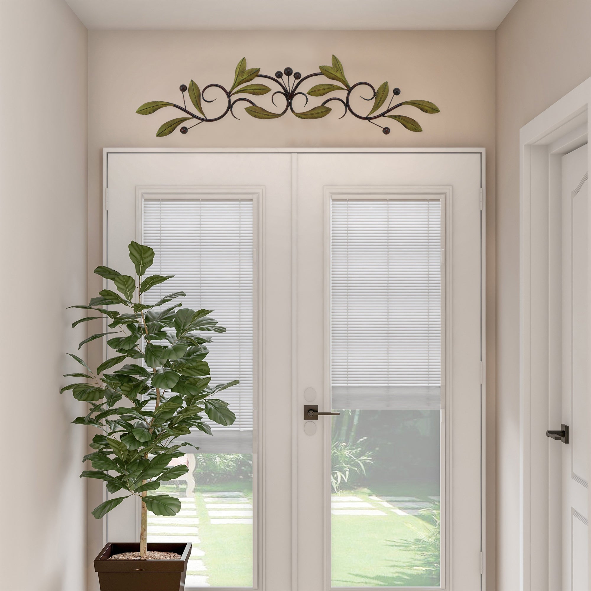 32 Inch Olive Branch Metal Wall Decor Green And Brown-zoom-5
