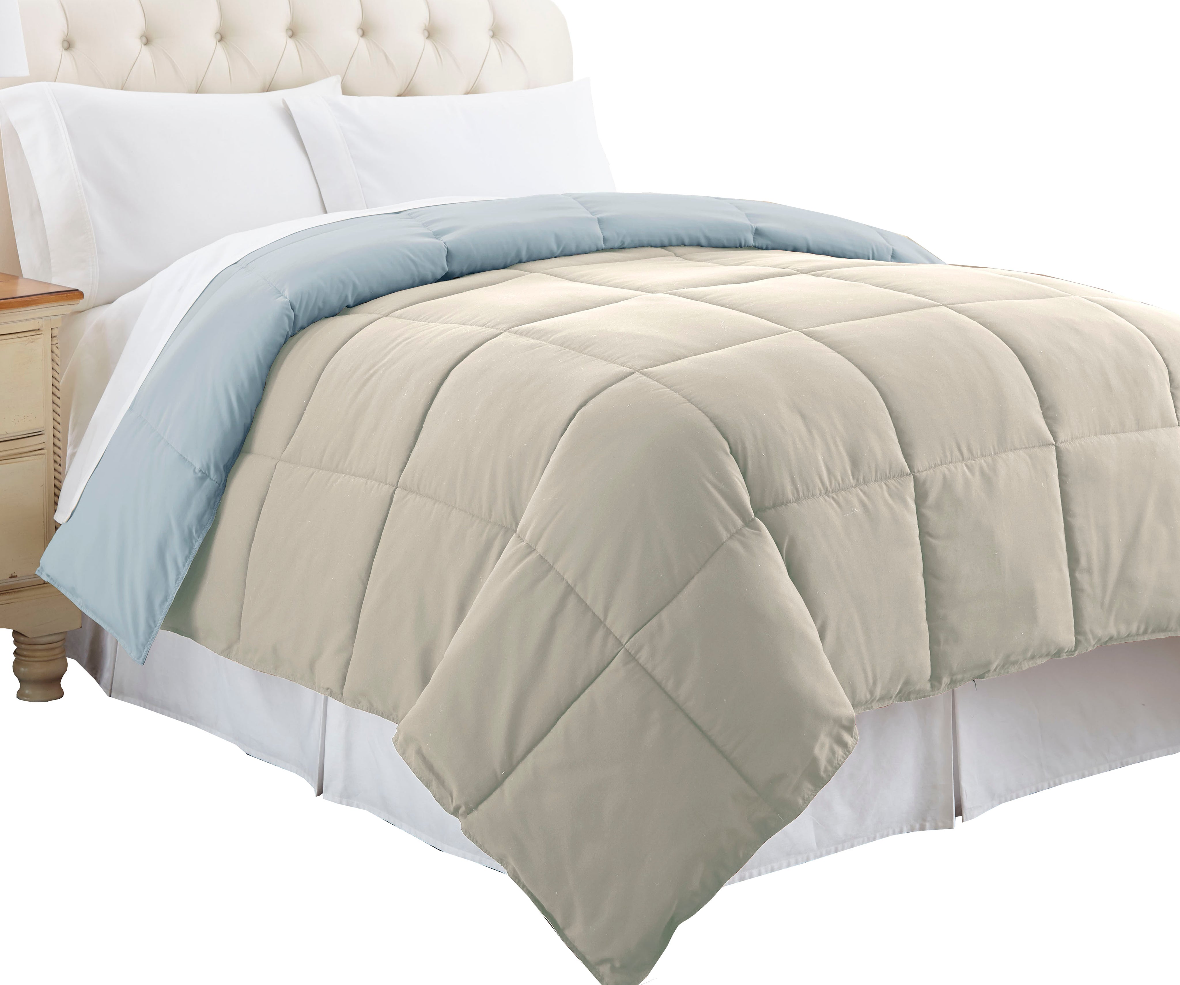 Genoa Twin Size Box Quilted Reversible Comforter The Urban Port Gray And Blue-zoom-1