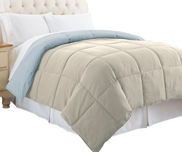 Genoa Twin Size Box Quilted Reversible Comforter The Urban Port Gray And Blue