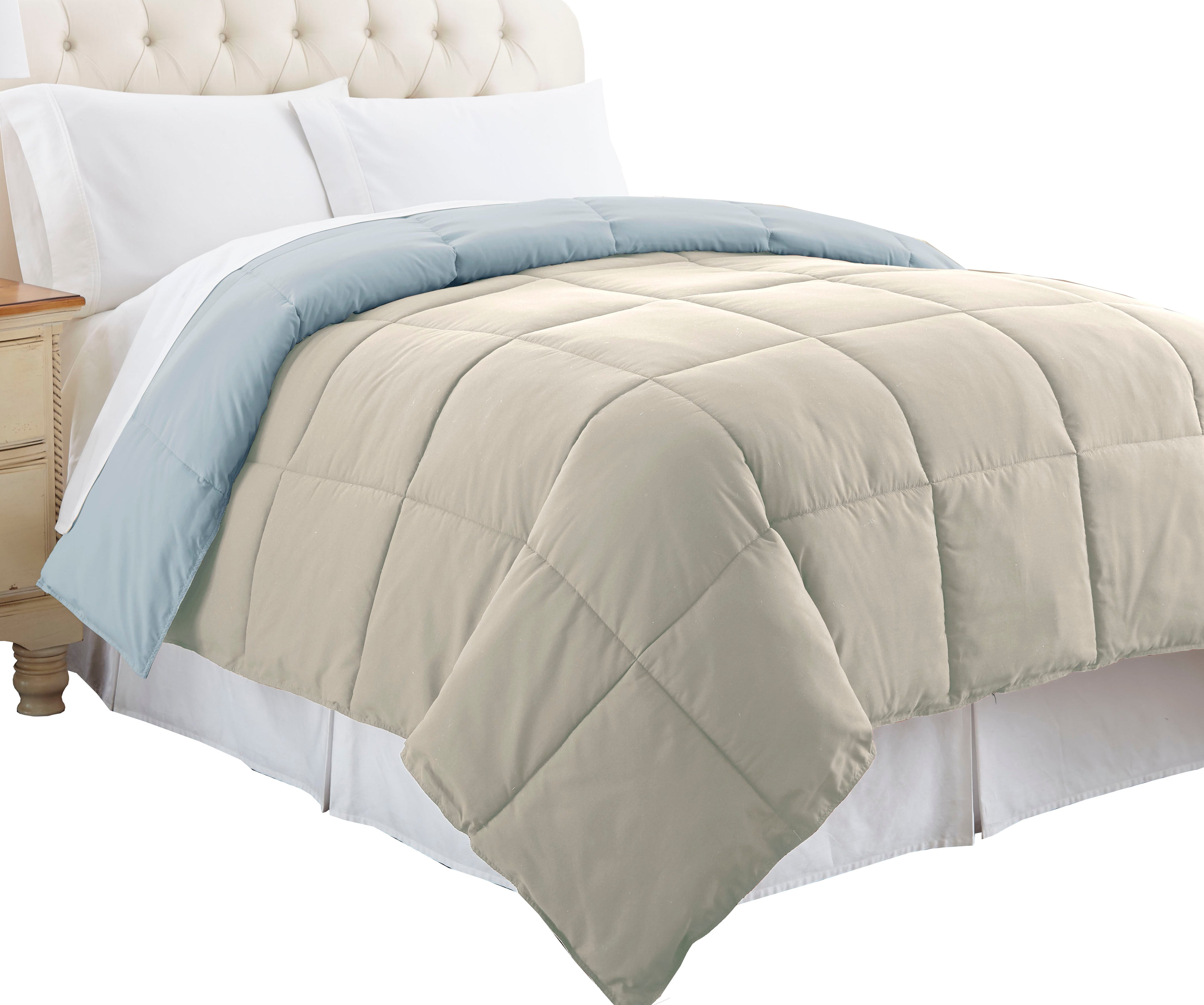 Genoa Queen Size Box Quilted Reversible Comforter The Urban Port Gray And Blue