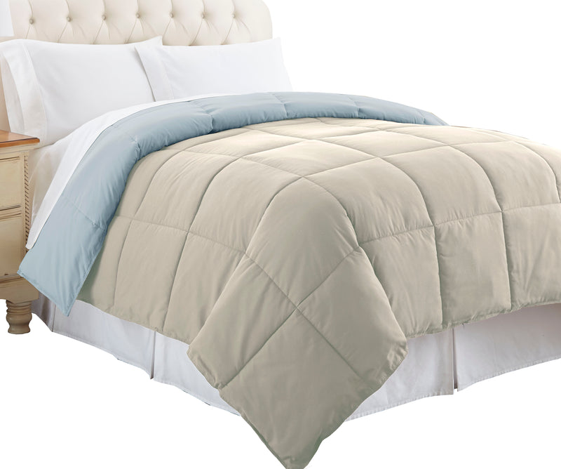 Genoa Queen Size Box Quilted Reversible Comforter The Urban Port Gray And Blue-zoom-