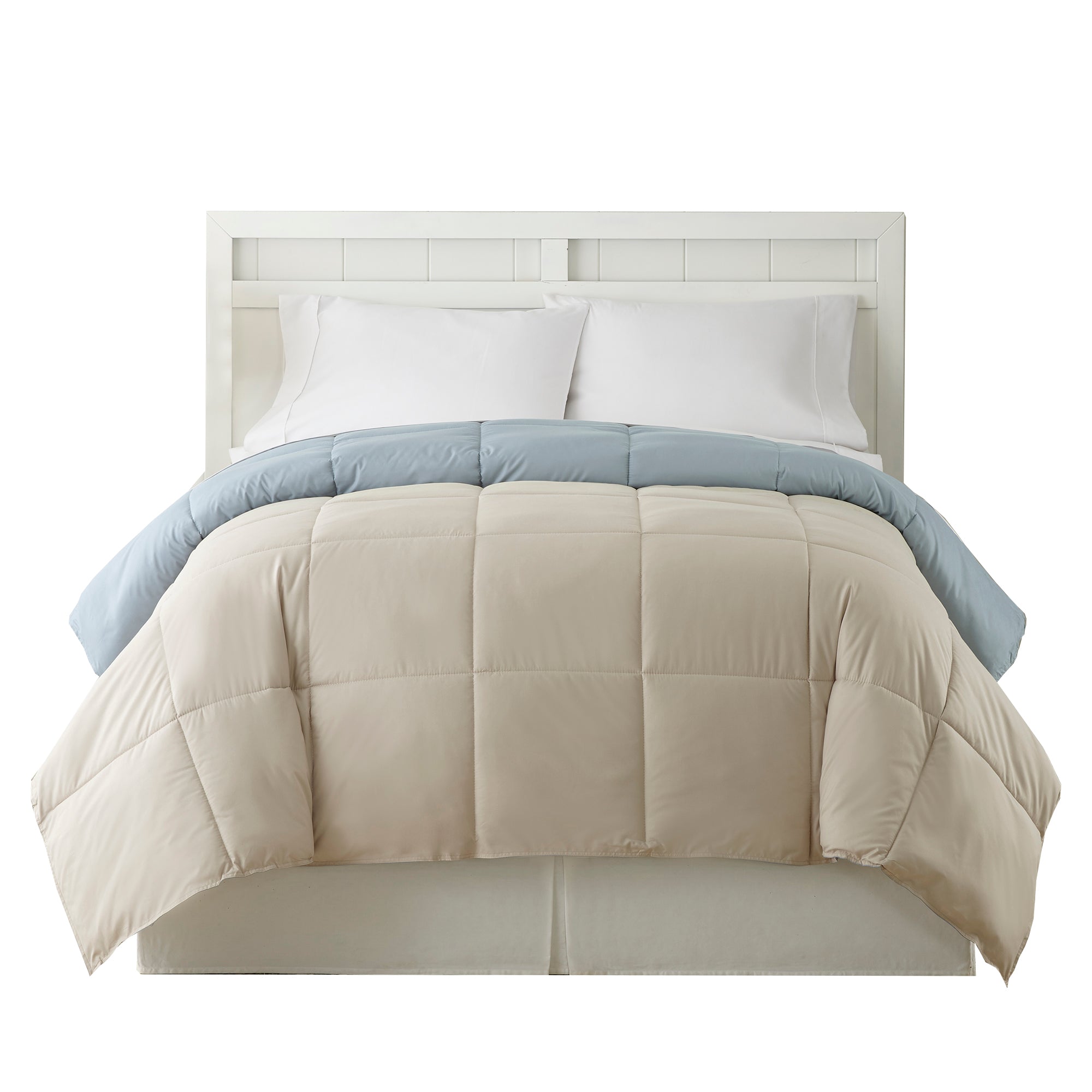Genoa Queen Size Box Quilted Reversible Comforter The Urban Port Gray And Blue-zoom-2
