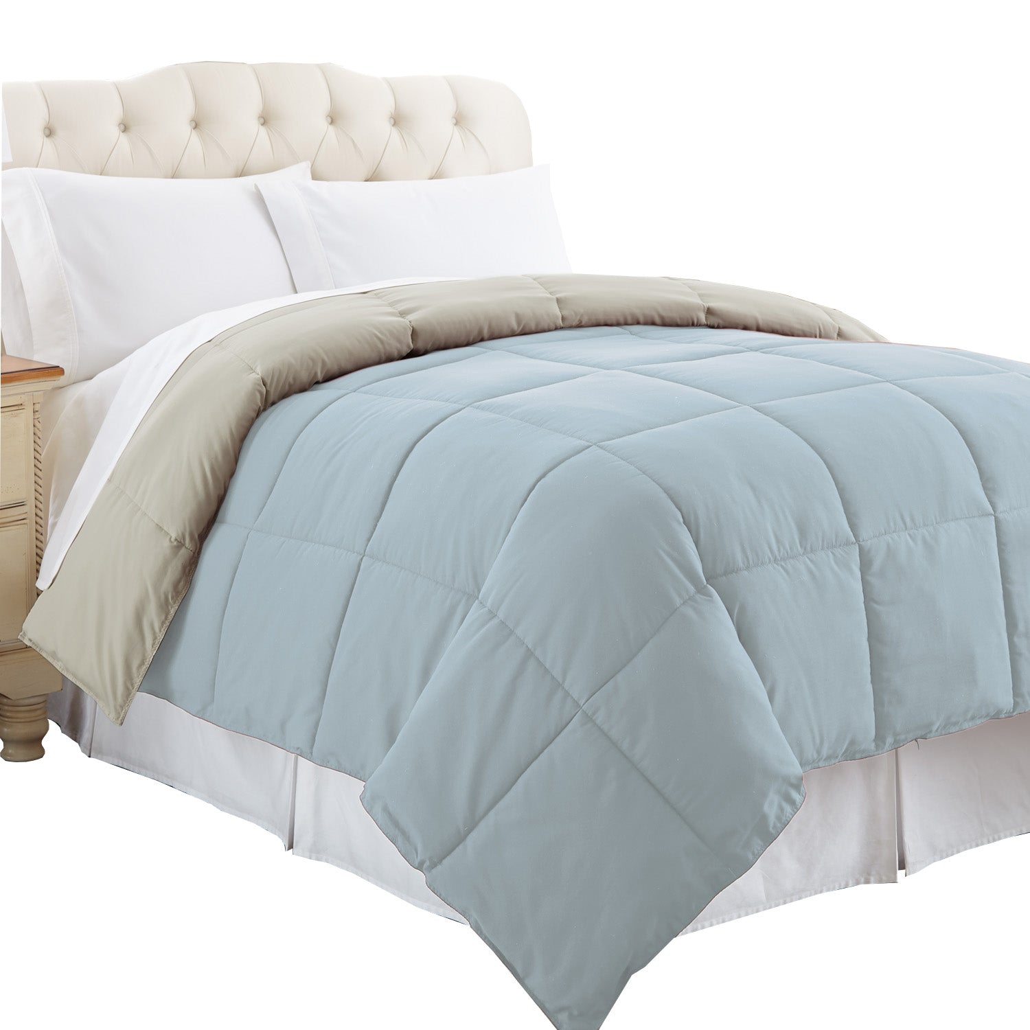 Genoa Queen Size Box Quilted Reversible Comforter The Urban Port Gray And Blue-zoom-3