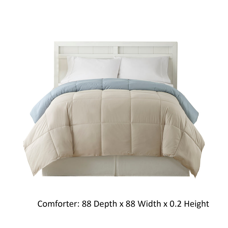 Genoa Queen Size Box Quilted Reversible Comforter The Urban Port Gray And Blue-zoom-