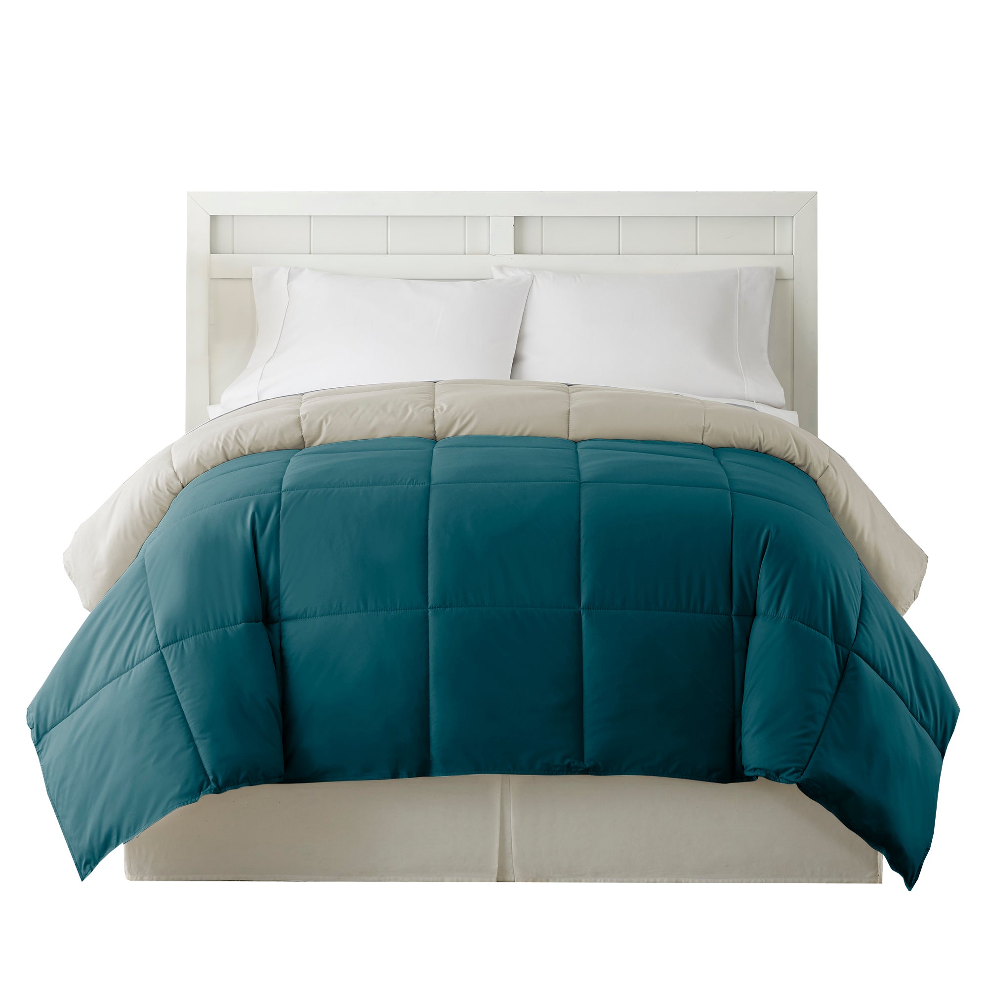 Genoa Queen Size Box Quilted Reversible Comforter The Urban Port Blue And Gray