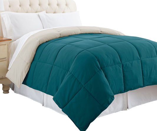 Genoa Queen Size Box Quilted Reversible Comforter The Urban Port Blue And Gray