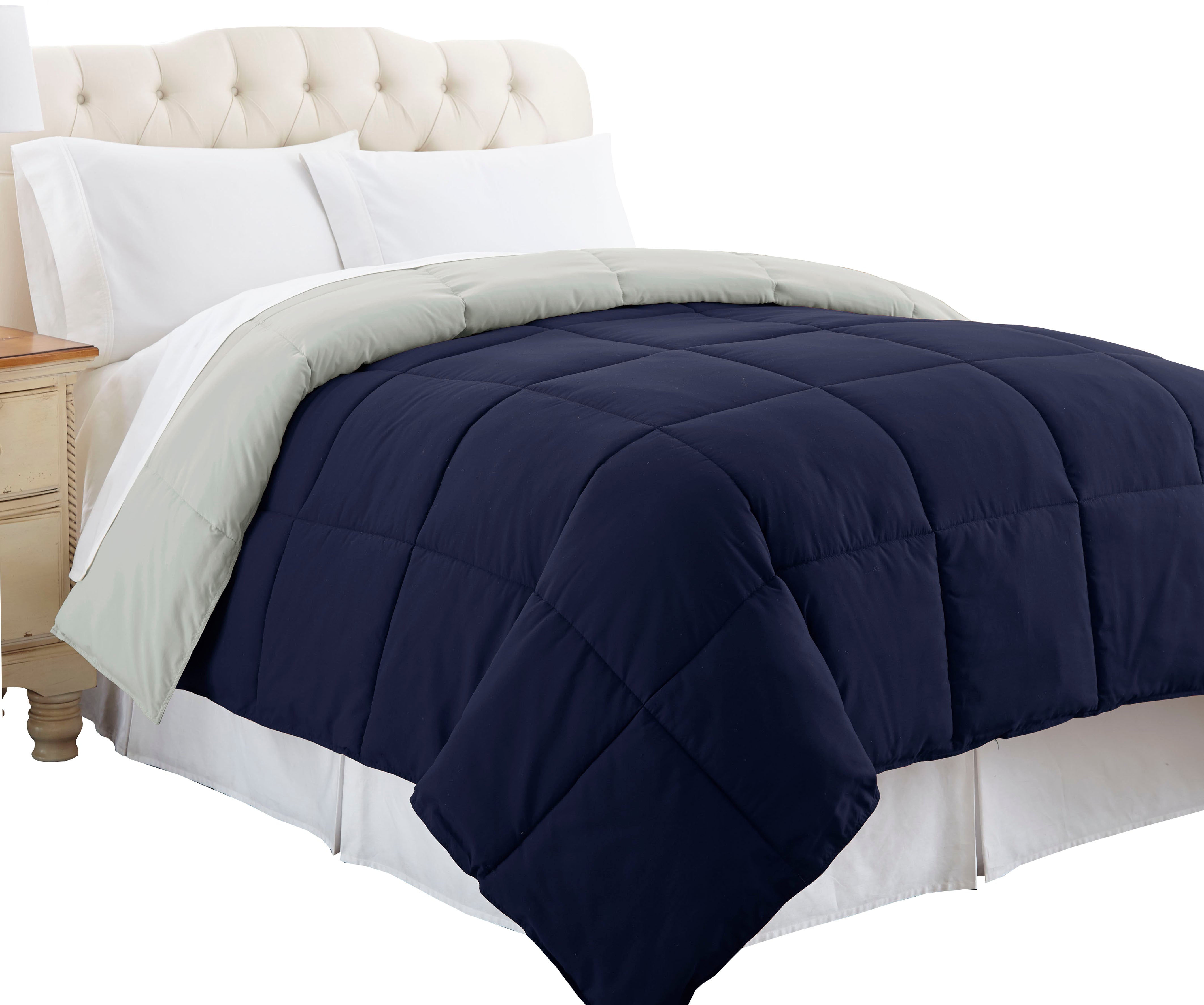 Genoa King Size Box Quilted Reversible Comforter The Urban Port Silver And Blue