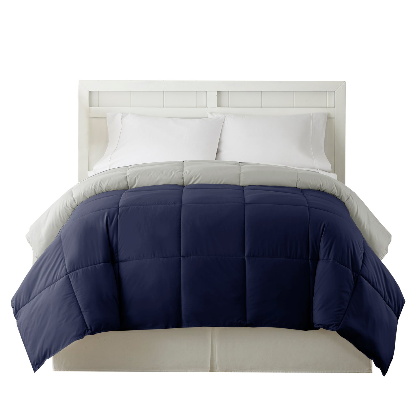 Genoa King Size Box Quilted Reversible Comforter The Urban Port Silver And Blue