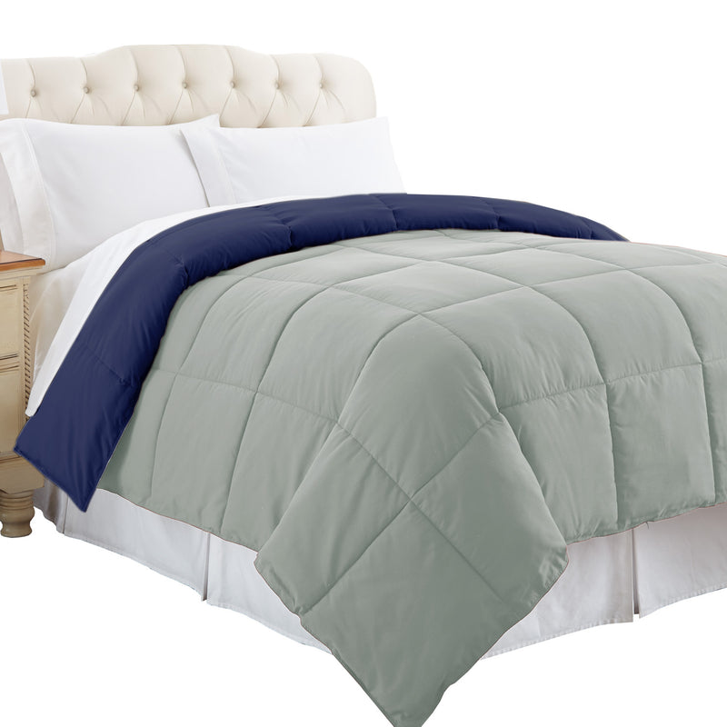 Genoa King Size Box Quilted Reversible Comforter The Urban Port Silver And Blue-zoom-