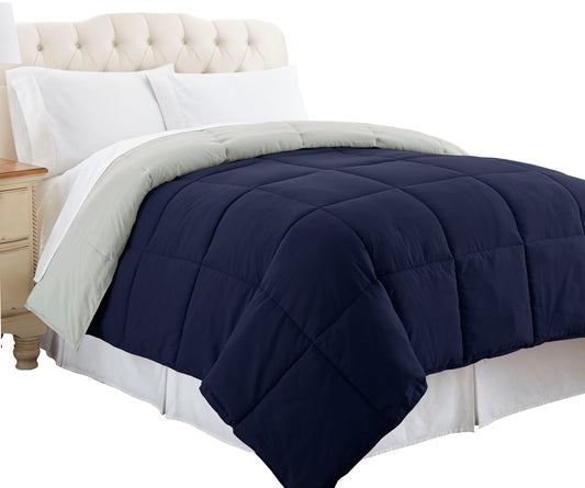 Genoa King Size Box Quilted Reversible Comforter The Urban Port Silver And Blue