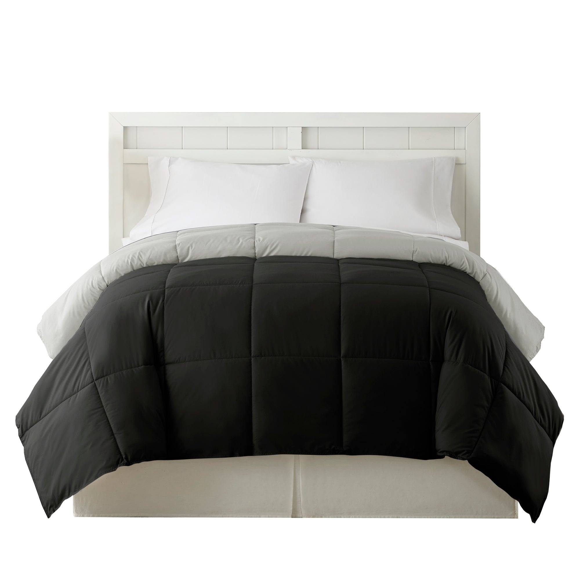 Genoa Queen Size Box Quilted Reversible Comforter The Urban Port Black And Silver-zoom-2