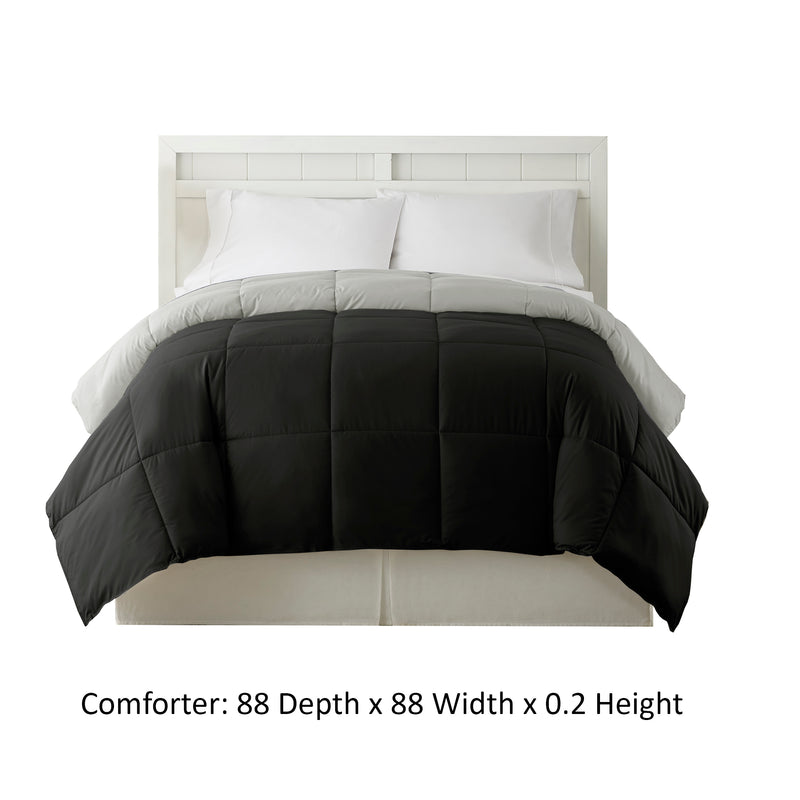Genoa Queen Size Box Quilted Reversible Comforter The Urban Port Black And Silver-zoom-