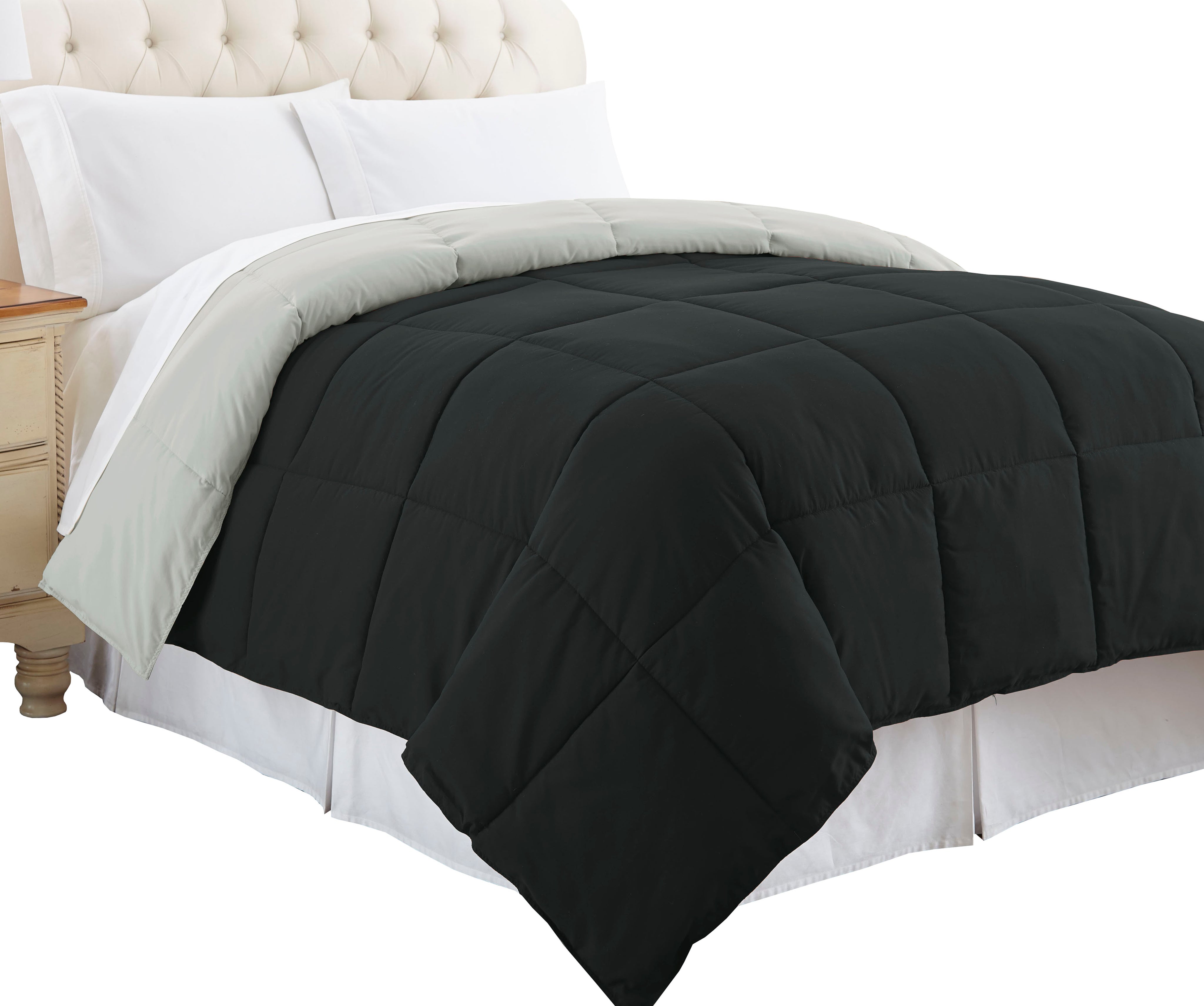 Genoa King Size Box Quilted Reversible Comforter The Urban Port Black And Silver-zoom-1