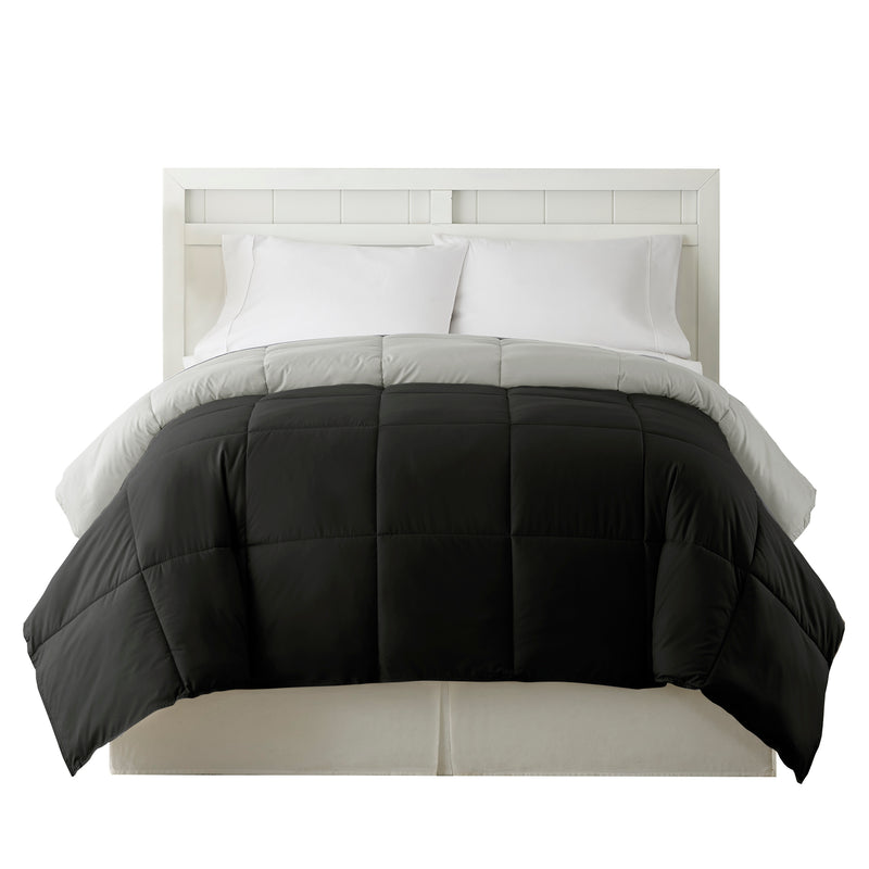 Genoa King Size Box Quilted Reversible Comforter The Urban Port Black And Silver-zoom-