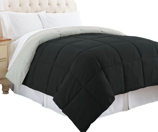 Genoa King Size Box Quilted Reversible Comforter The Urban Port Black And Silver