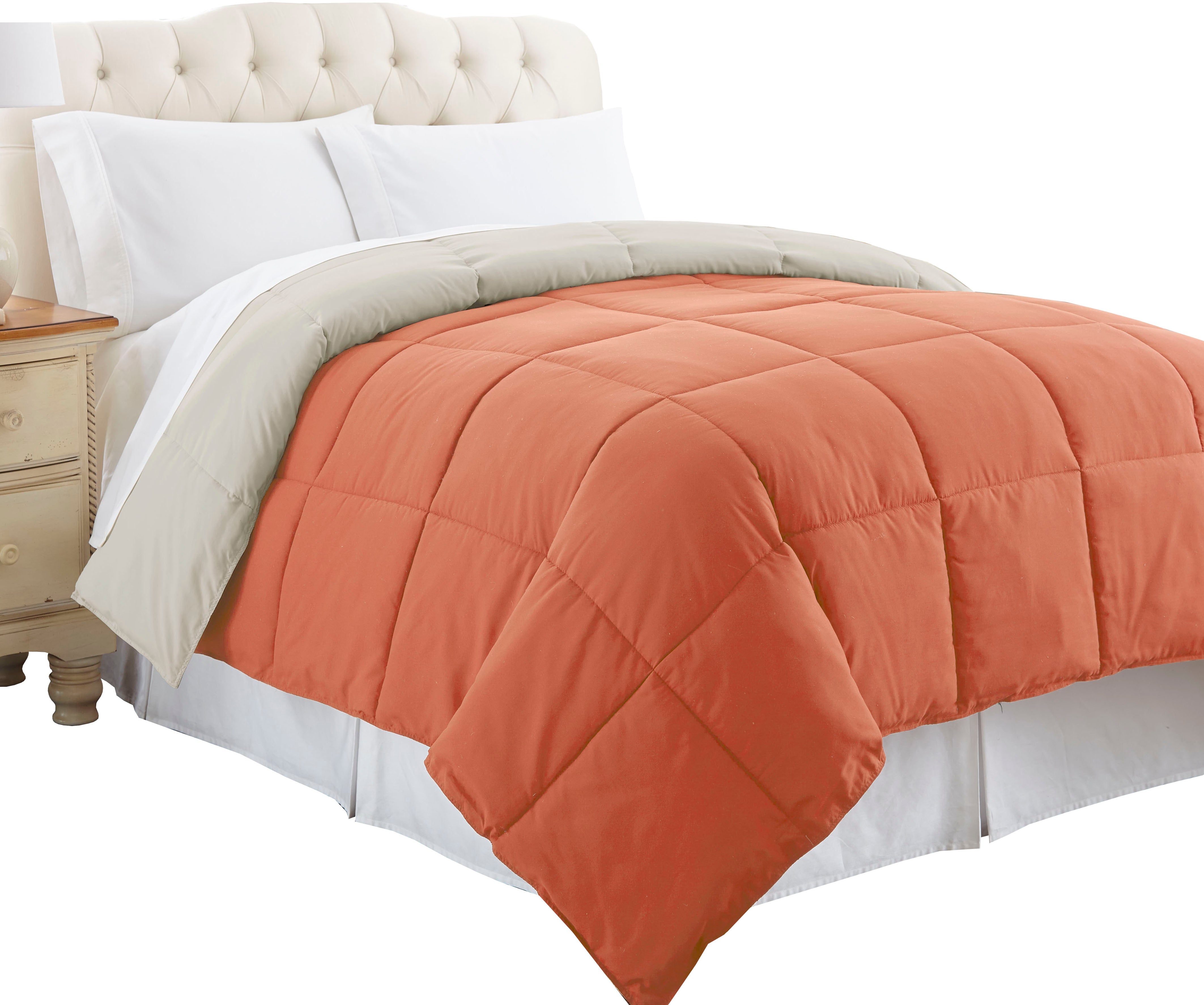 Genoa Twin Size Box Quilted Reversible Comforter The Urban Port Orange And Gray