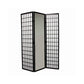 Wooden Grid Frame 3 Panel Room Divider with Mirror, Black and White