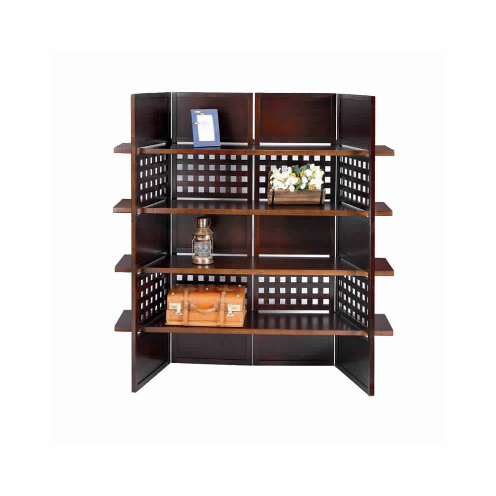 4 Shelf Wooden Bookcase Room Divider with Cutout Design, Brown-zoom-1