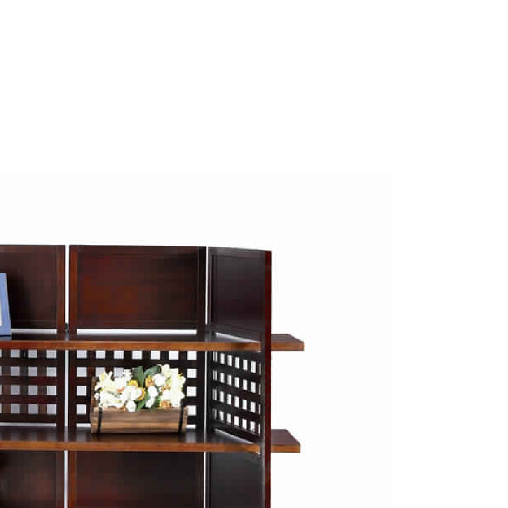 4 Shelf Wooden Bookcase Room Divider with Cutout Design, Brown-zoom-2