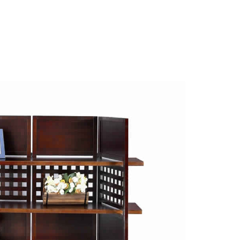 4 Shelf Wooden Bookcase Room Divider with Cutout Design, Brown-zoom-
