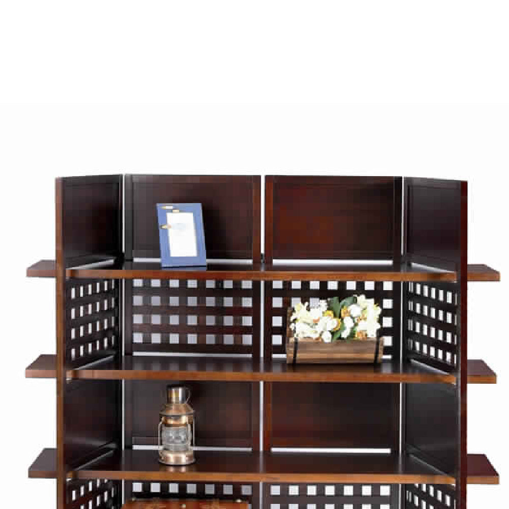 4 Shelf Wooden Bookcase Room Divider with Cutout Design, Brown-zoom-4