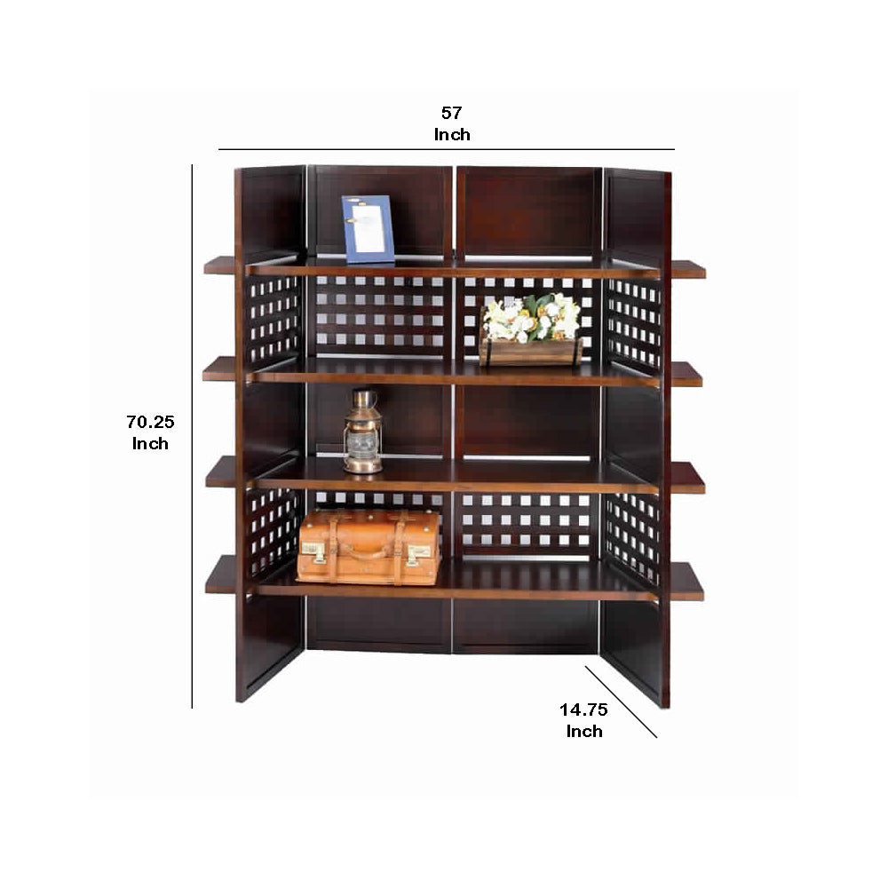 4 Shelf Wooden Bookcase Room Divider with Cutout Design, Brown-zoom-5