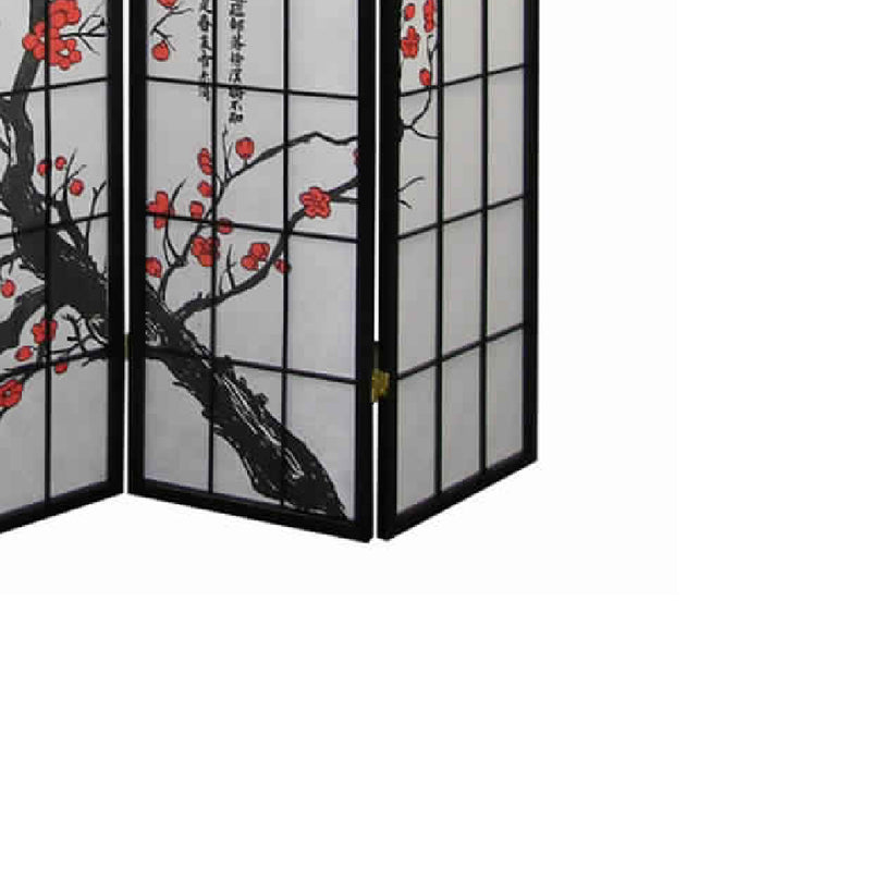 Plum Blossom Print Wood and Paper 4 Panel Room Divider, Red and Black-zoom-