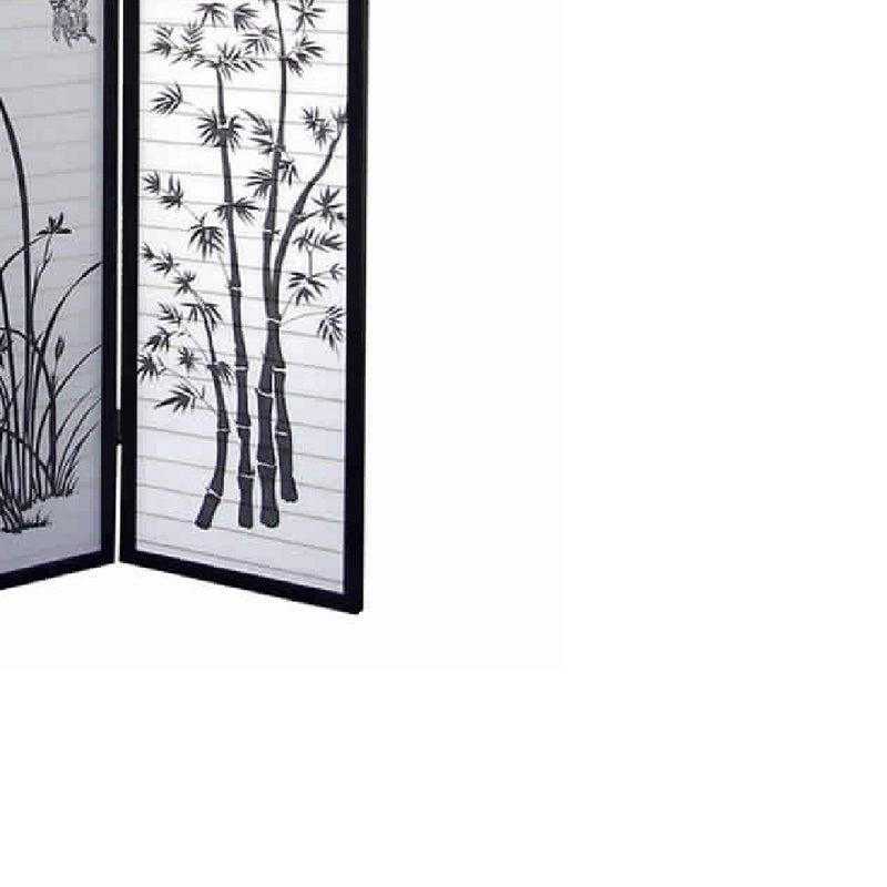 Naturistic Print Wood and Paper 3 Panel Room Divider, White and Black-zoom-