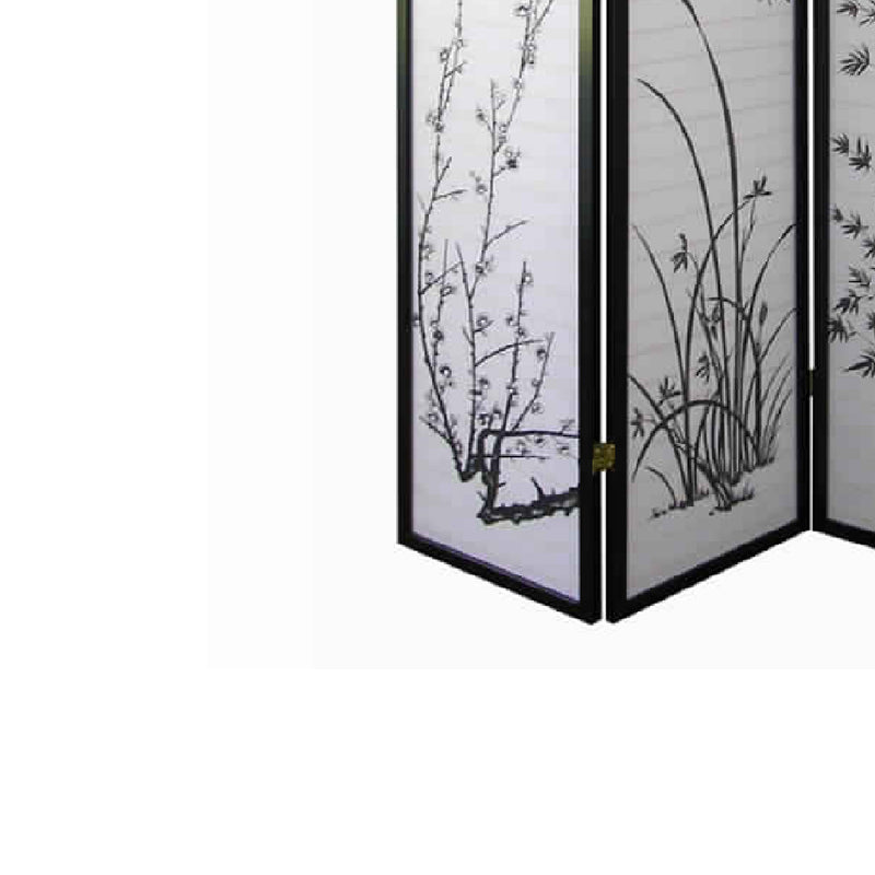 Naturistic Print Wood and Paper 4 Panel Room Divider, White and Black-zoom-