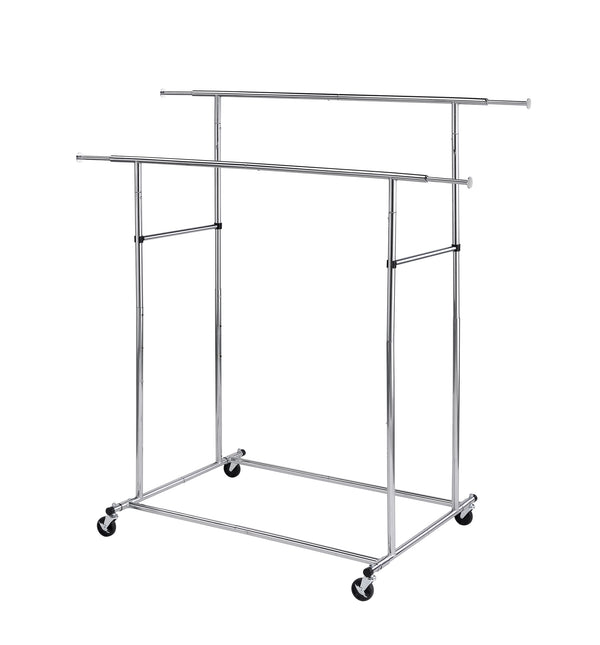 65 In Dual Bar Adjustable Industrial Garment Rack