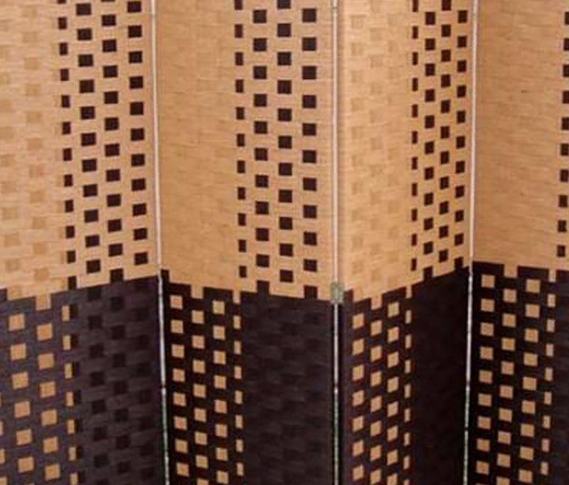 70.75" In Handcrafted Paper Straw Weave 4 Panel Screen On 2" Legs Brown/Espresso Brown-zoom-