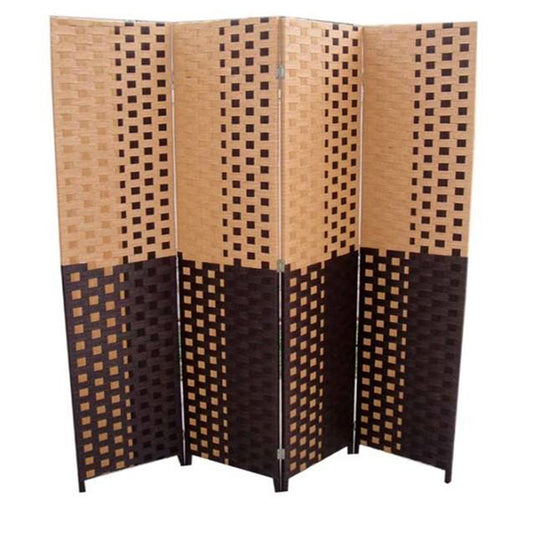 70.75" In Handcrafted Paper Straw Weave 4 Panel Screen On 2" Legs Brown/Espresso Brown