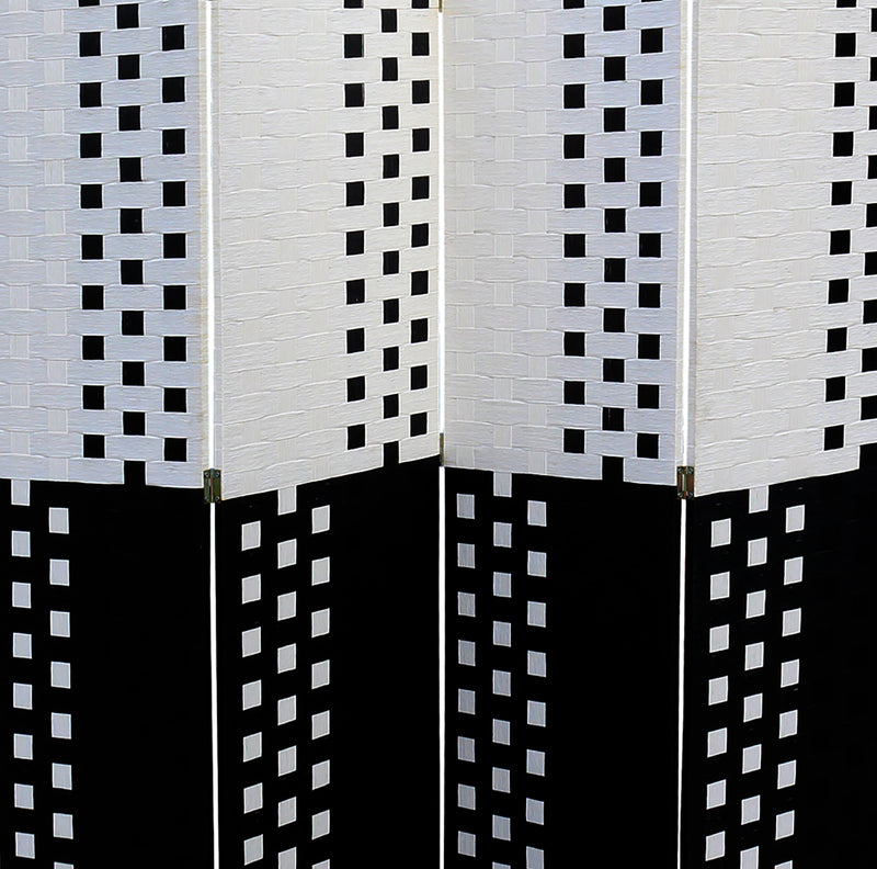 70.75" In Handcrafted Paper Straw Weave  4 Panel Screen On 2" Legs Black/white-zoom-