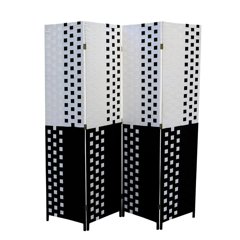 70.75" In Handcrafted Paper Straw Weave  4 Panel Screen On 2" Legs Black/white-zoom-1