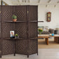 70.75" In Handcrafted Paper Straw Weave W/ Shelf 4 Panel Screen On 2" Legs Espresso Brown