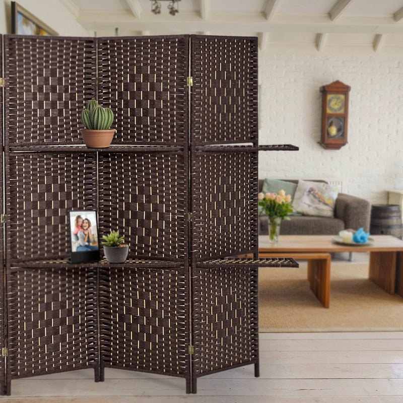 70.75" In Handcrafted Paper Straw Weave W/ Shelf 4 Panel Screen On 2" Legs Espresso Brown-zoom-