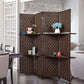 70.75" In Handcrafted Paper Straw Weave W/ Shelf 4 Panel Screen On 2" Legs Espresso Brown