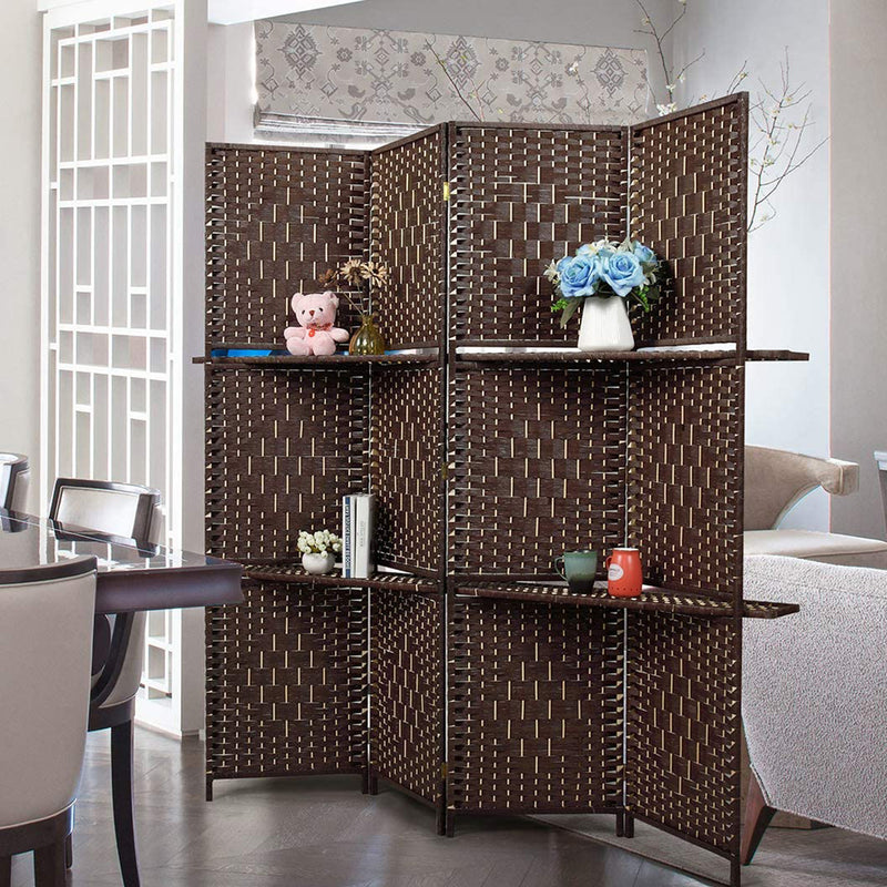 70.75" In Handcrafted Paper Straw Weave W/ Shelf 4 Panel Screen On 2" Legs Espresso Brown-zoom-