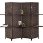 70.75" In Handcrafted Paper Straw Weave W/ Shelf 4 Panel Screen On 2" Legs Espresso Brown