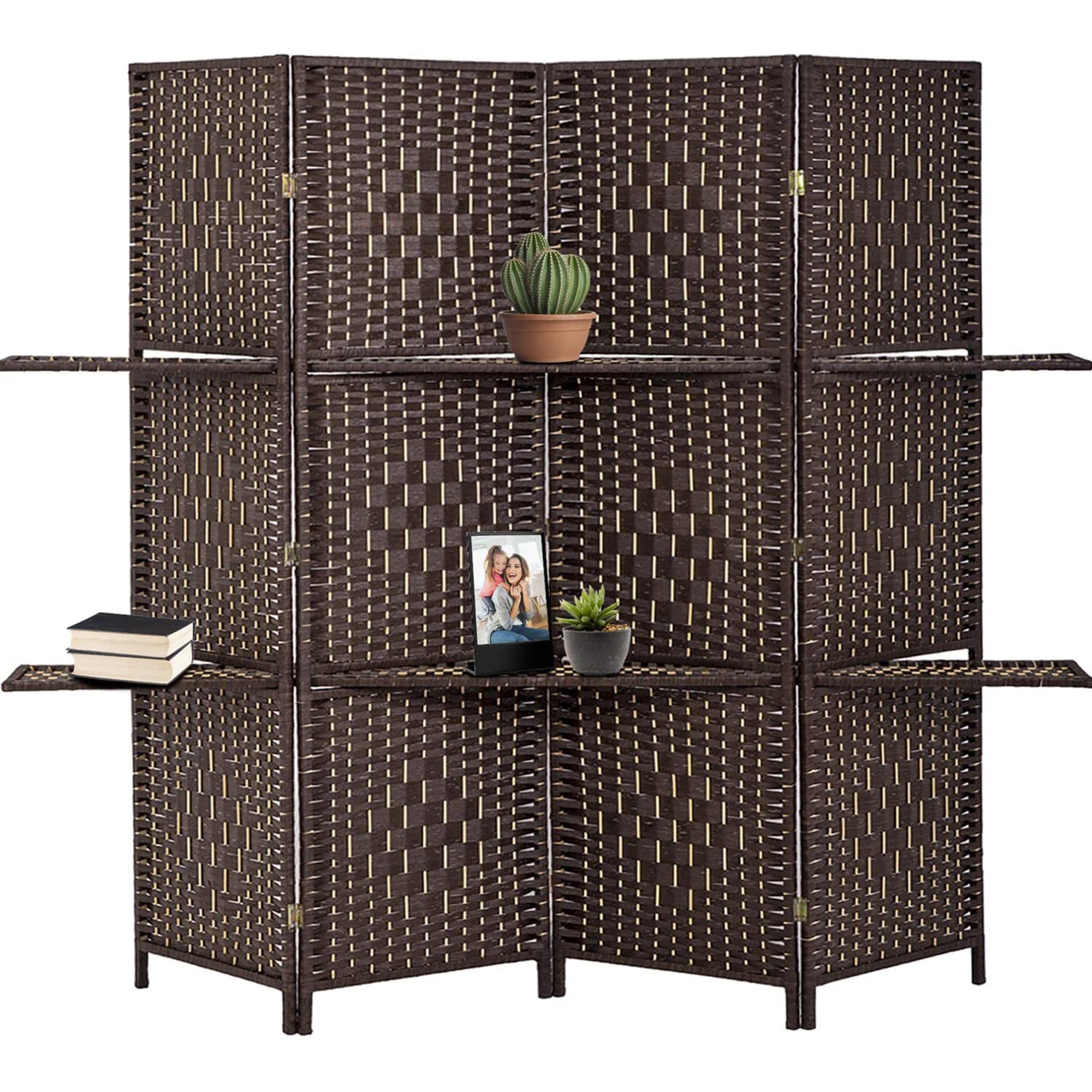70.75" In Handcrafted Paper Straw Weave W/ Shelf 4 Panel Screen On 2" Legs Espresso Brown-zoom-2