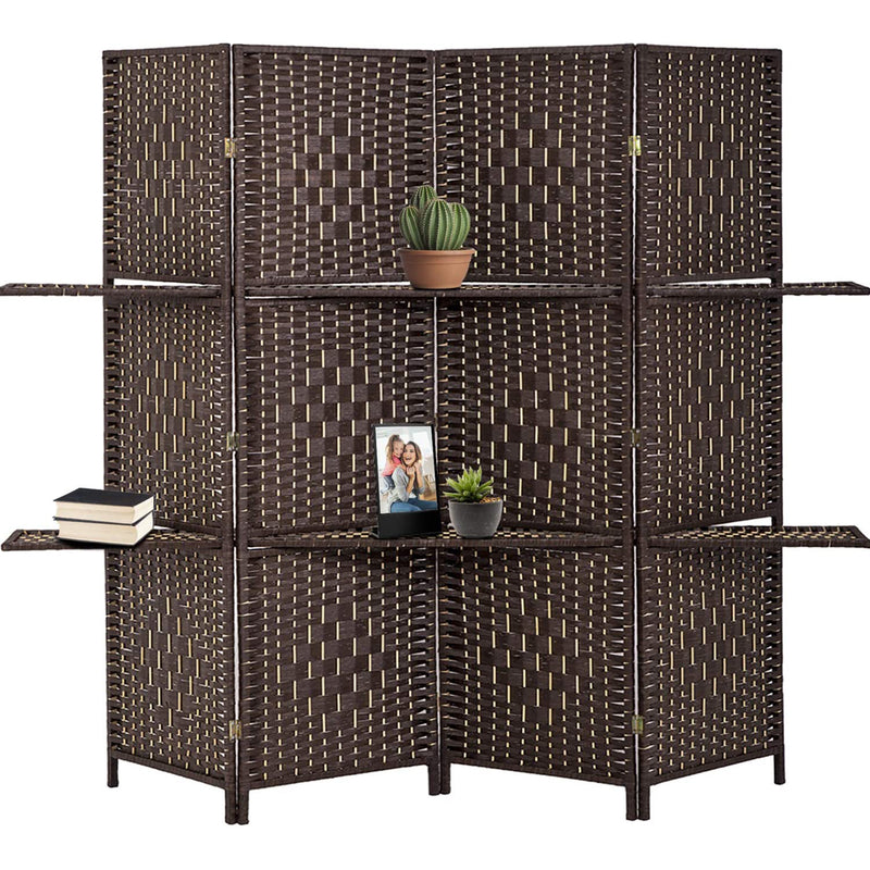 70.75" In Handcrafted Paper Straw Weave W/ Shelf 4 Panel Screen On 2" Legs Espresso Brown-zoom-