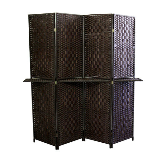 70.75" In Handcrafted Paper Straw Weave W/ Shelf 4 Panel Screen On 2" Legs Espresso Brown