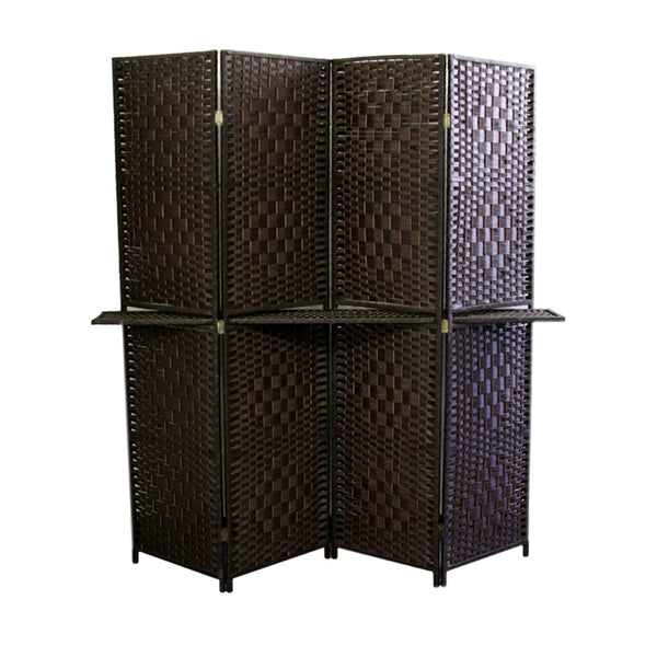 70.75 In Handcrafted Paper Straw Weave W/ Shelf 4 Panel Screen On 2 Legs Espresso Brown