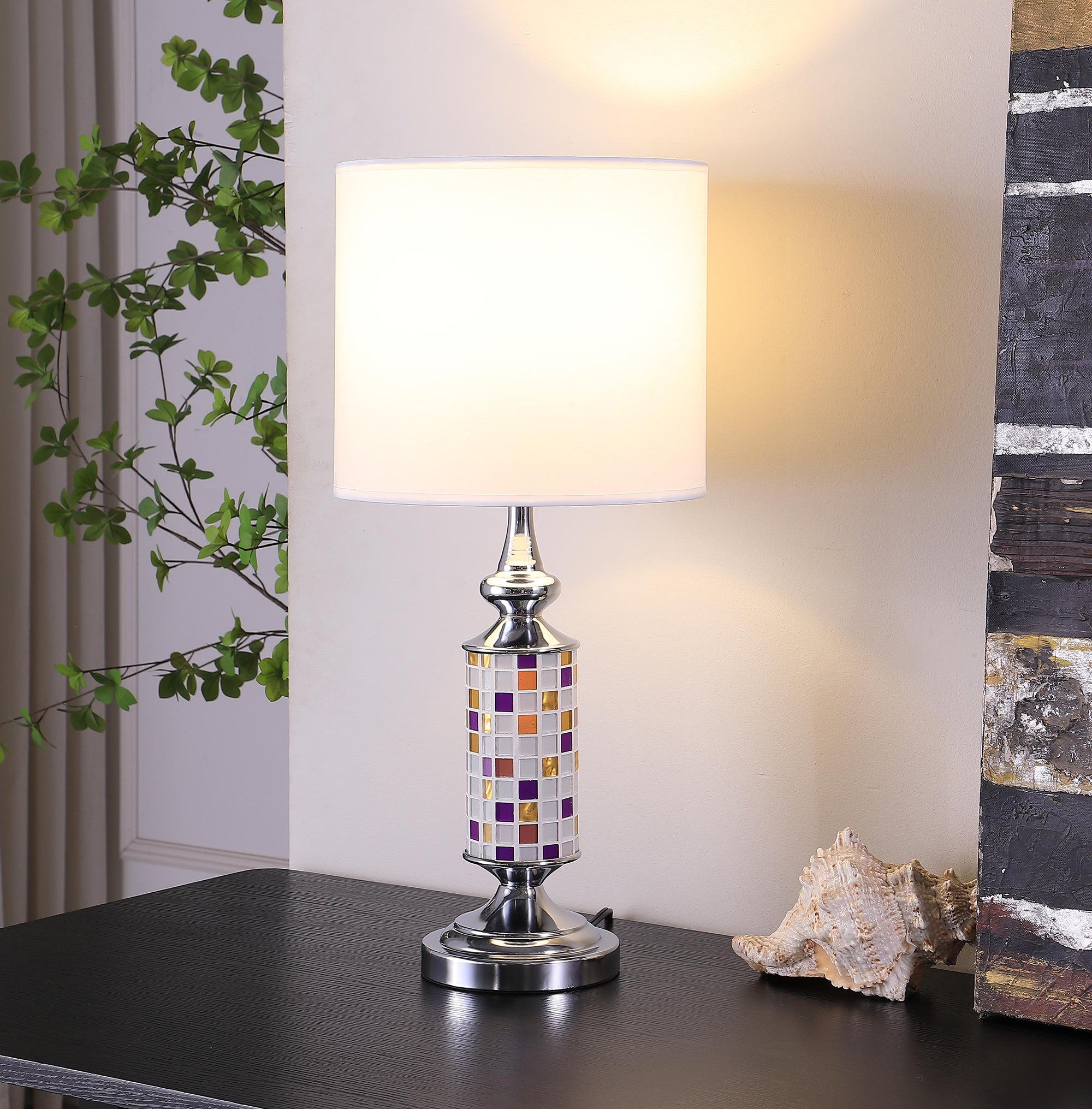 24" Vicki Chrome Bohemian Glass Mosaic Modern Table Lamp-zoom-4