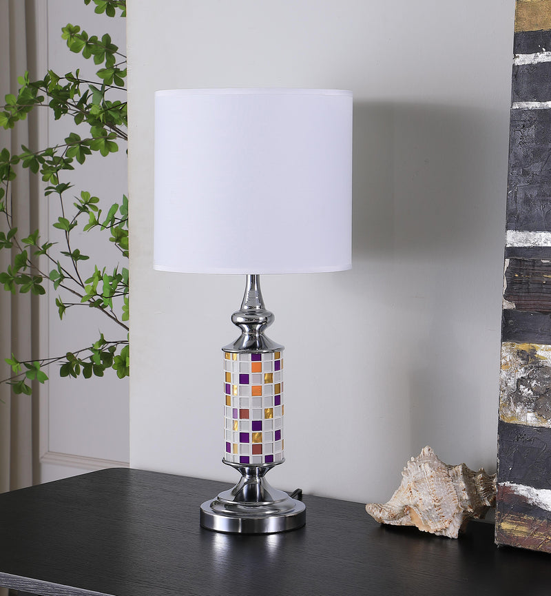 24" Vicki Chrome Bohemian Glass Mosaic Modern Table Lamp-zoom-