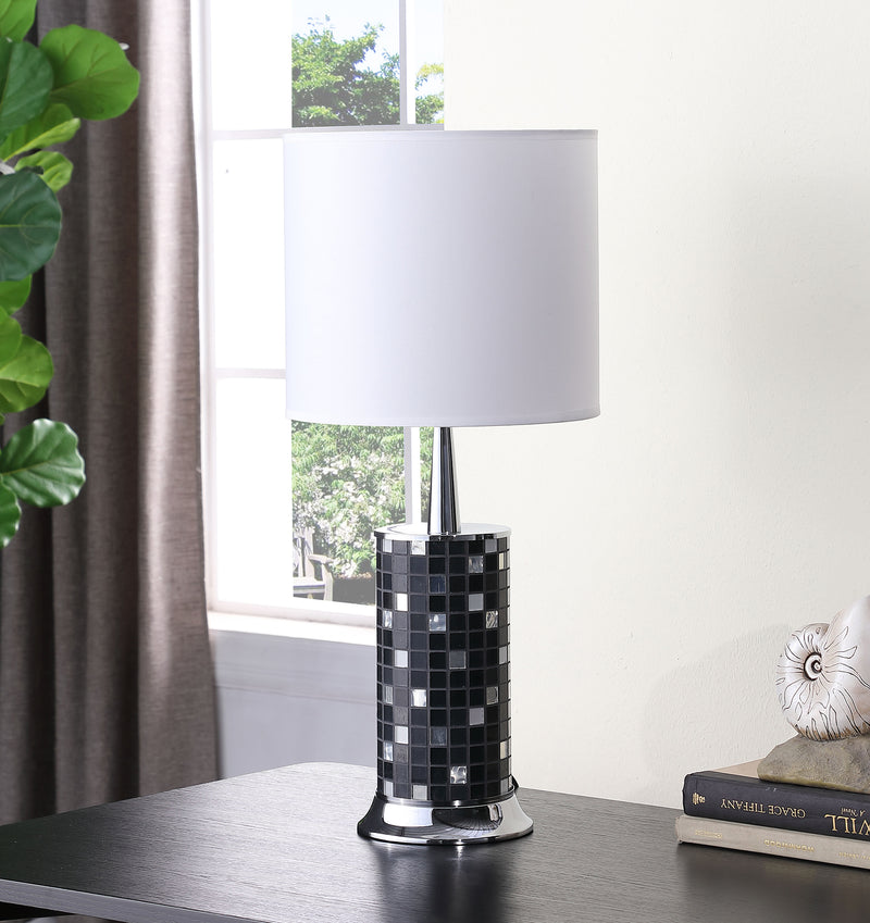 24" Jon Chrome Bohemian Black Glass Mosaic Modern Pillar Table Lamp-zoom-