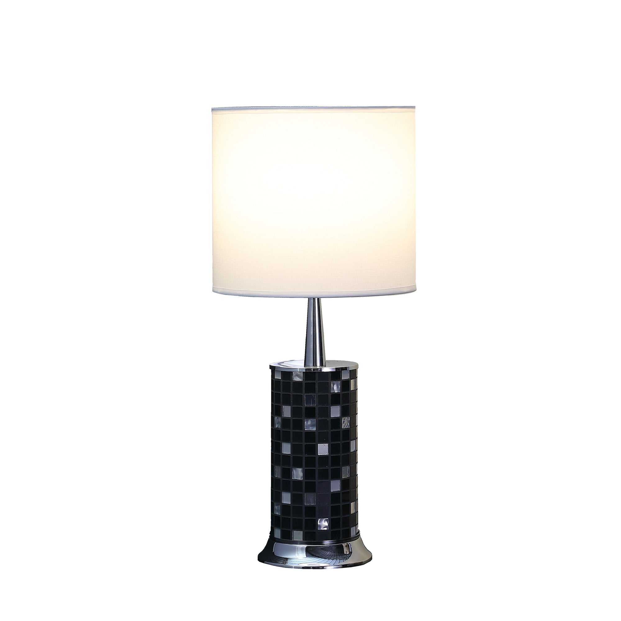 24" Jon Chrome Bohemian Black Glass Mosaic Modern Pillar Table Lamp-zoom-2
