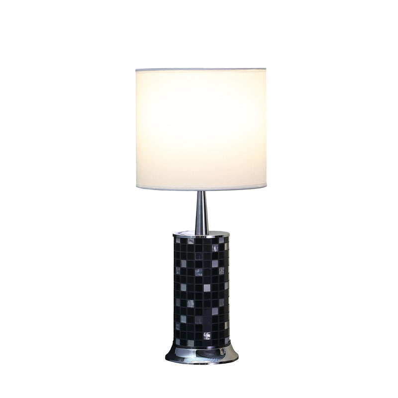 24" Jon Chrome Bohemian Black Glass Mosaic Modern Pillar Table Lamp-zoom-