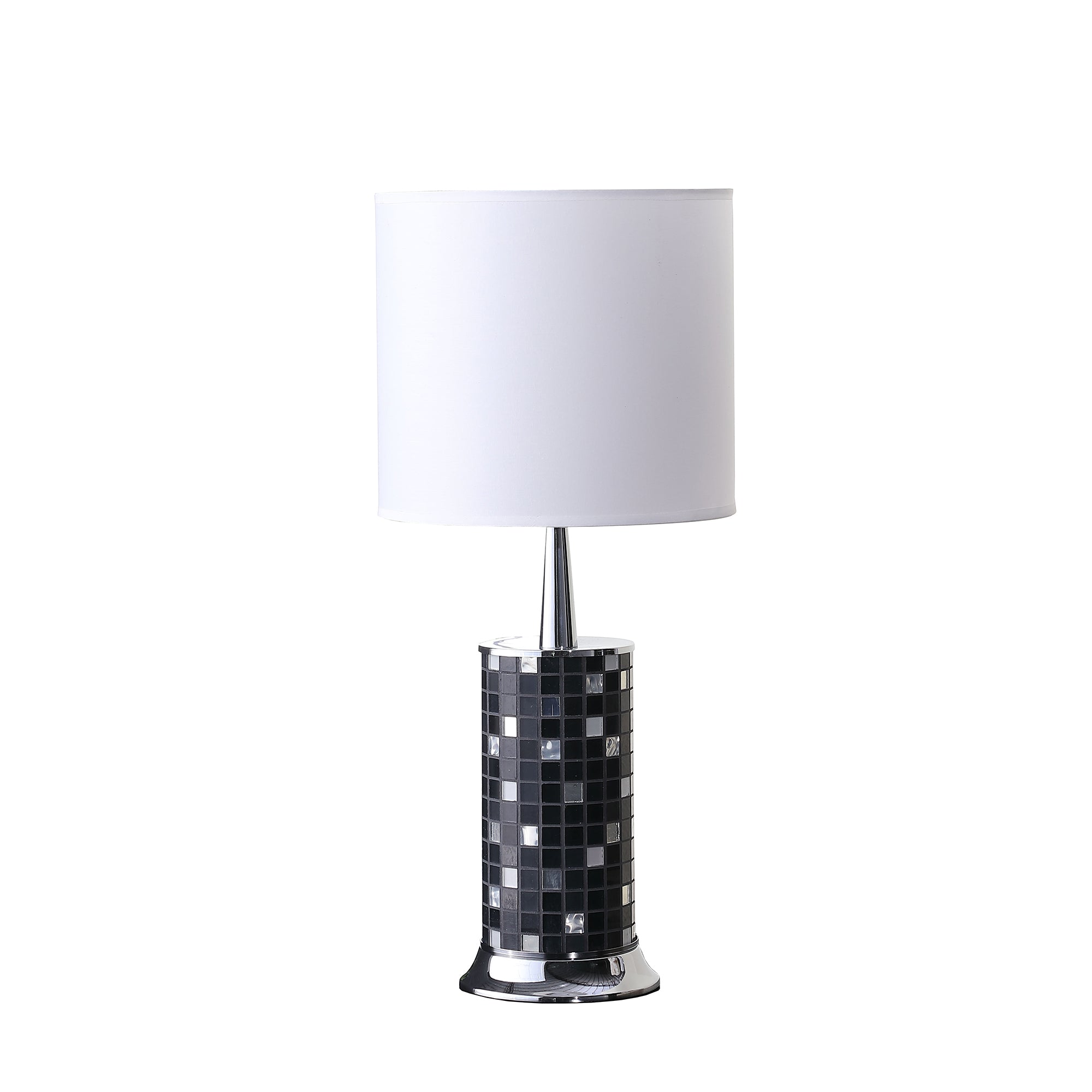 24" Jon Chrome Bohemian Black Glass Mosaic Modern Pillar Table Lamp-zoom-1