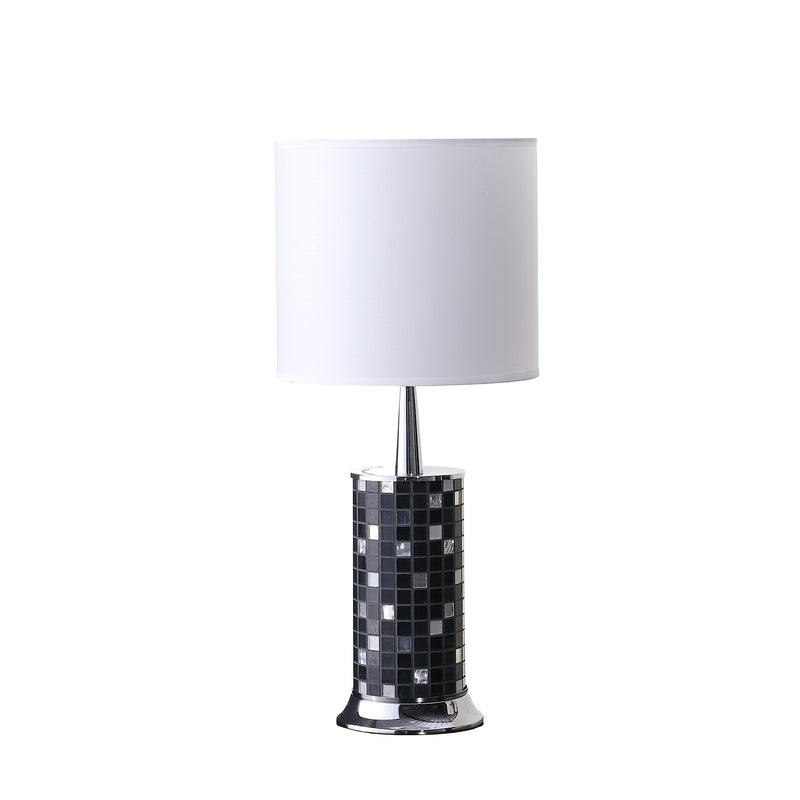 24" Jon Chrome Bohemian Black Glass Mosaic Modern Pillar Table Lamp-zoom-